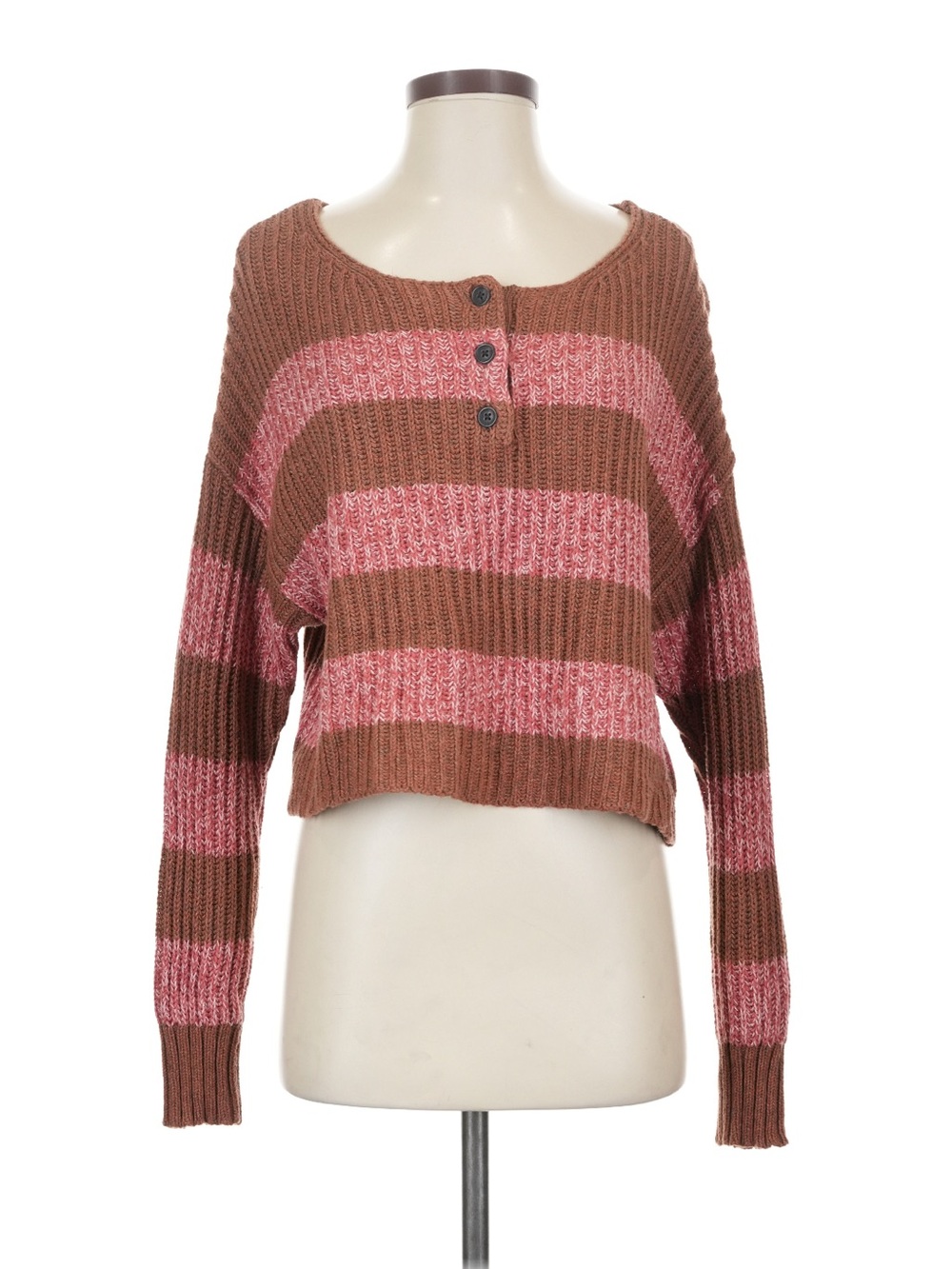 American Ragle Striped Knit Cropped Sweater - Brown & Pink
